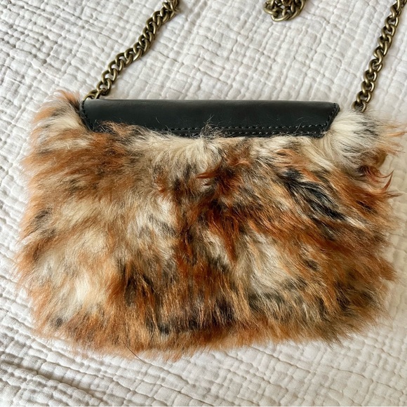 Ugg | Foxley Brown Fur and Black Leather Foldover Crossbody Purse Handbag - Picture 3 of 9